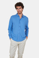 Chemise Piquée Coton Lin Azur