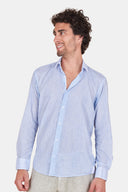 Chemise voile de coton rayé ciel