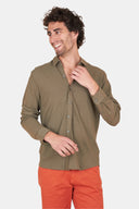 Chemise Piquée Coton Lin Kaki
