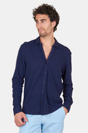 Chemise Piquée Coton Lin Navy